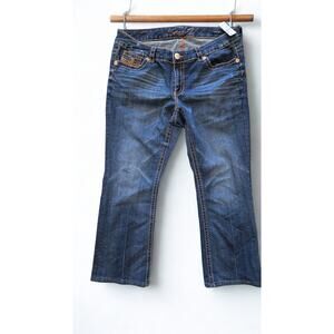 ​Seven7 Luxe Size 18 Plus Mid Rise Bootcut Jeans Dark Wash Orange Stitching